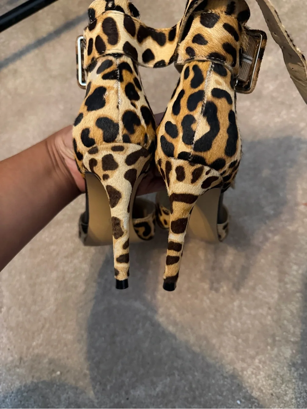 Michael Shannon Leopard Print Pointed-Toe Ankle Strap Pumps